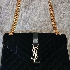 Yves Saint Laurent Black Chevron Shoulder Bag with Gold Chain